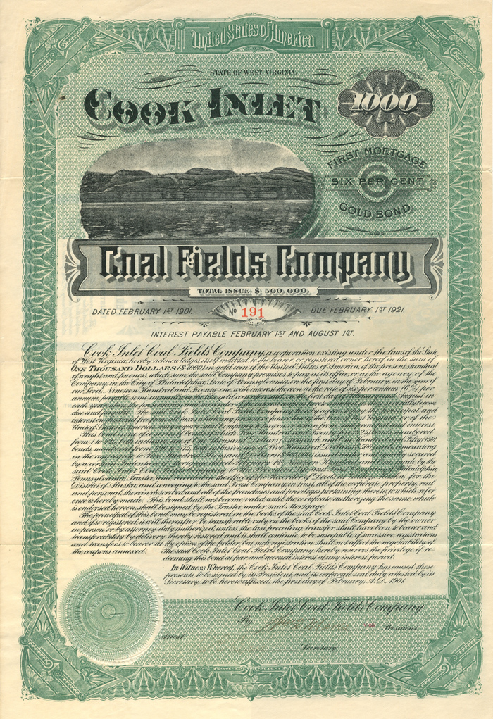 Cook Inlet Coal Fields Co. $1000 Bond